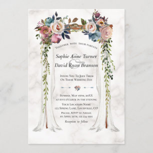 Dusty Blue Misty Blume Canopy Marble Wedding Einladung