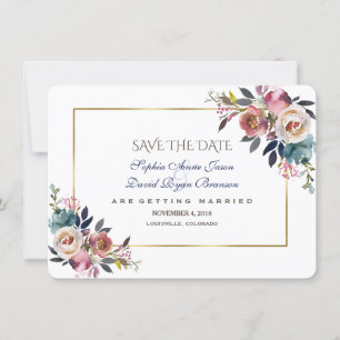 Dusty Blue Misty Rose Floral Save the Date