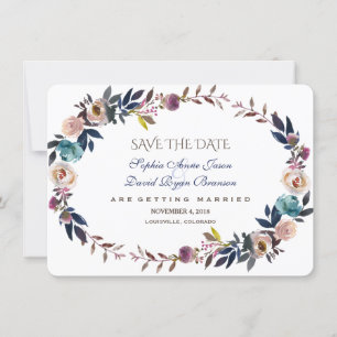 Dusty Blue Misty Rose Wreath Save the Date