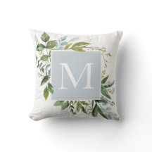 Dusty Blue mit Greenery Monogram
