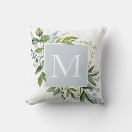 Dusty Blue mit Greenery Monogram Kissen