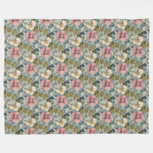 Dusty Blue mit Mauve und White Blume Fleecedecke