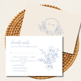 Dusty Blue Mit Monogramm Wappen Floral RSVP Card Karte