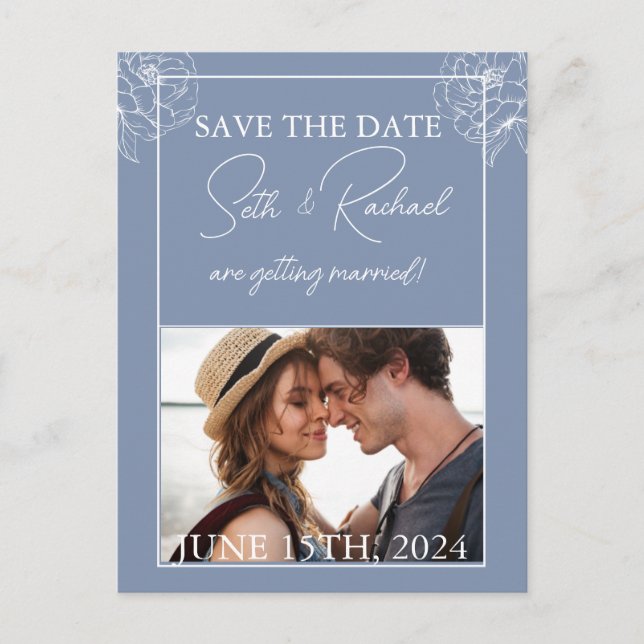 Dusty Blue mit weißem Blumendesign Postkarte (Vorderseite)