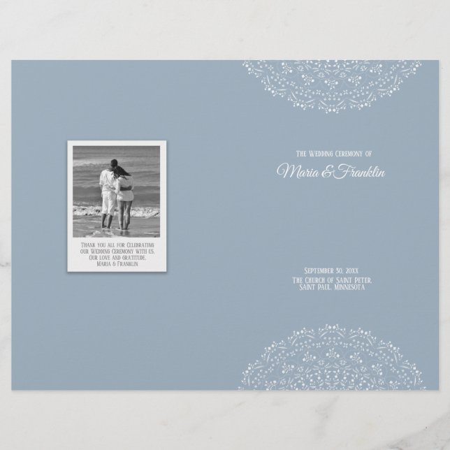 Dusty Blue mit White-Mandal-Hochzeitsprogramm Flye (Vorderseite)