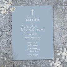Dusty Blue Modern Baptisse Christening Einladung