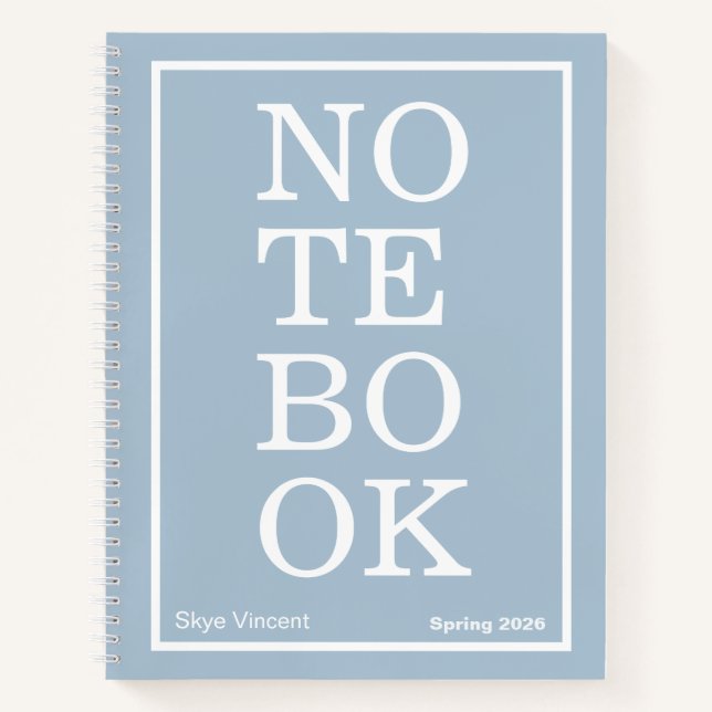 Dusty Blue Modern Big "NOTEBOOK" Notizbuch (Vorderseite)