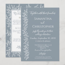 Dusty Blue Modern Boho Botanical Minimal Wedding Einladung