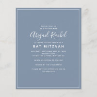 Dusty Blue Modern Budget Bat Mitzvah Einladung
