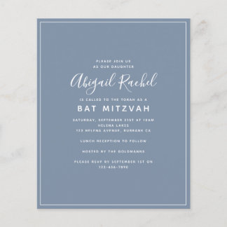 Dusty Blue Modern Budget Bat Mitzvah Einladung