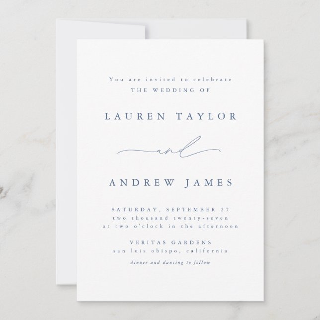 Dusty Blue Modern Classic Wedding Einladung (Vorderseite)