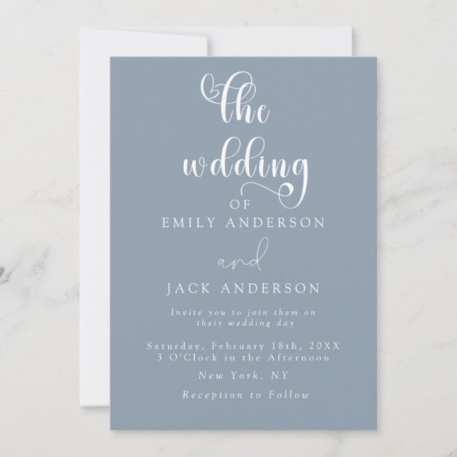 Dusty blue Modern Elegance Chic Hochzeitseinladung Einladung (Vorderseite)
