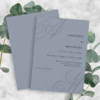Dusty Blue Modern Elegant Minimal Mongram Wedding