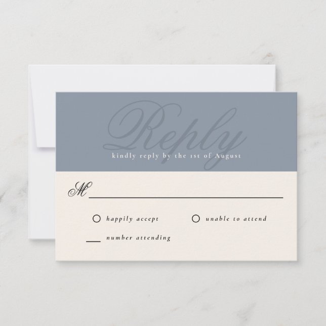 Dusty Blue Modern Elegant Minimal Monogram UAWG RSVP Karte (Vorderseite)