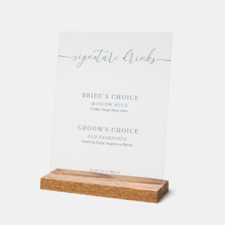 Dusty Blue Modern Elegant Wedding Signature Drinks Acrylschild