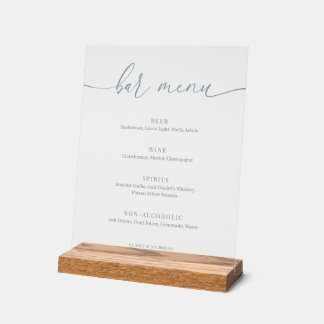 Dusty Blue Modern Elegante Wedding Bar Menu Acrylschild