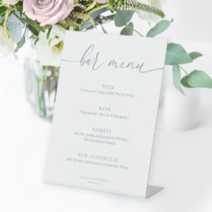 Dusty Blue Modern Elegante Wedding Bar Menu Sockelschild