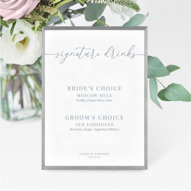 Dusty Blue Modern Elegante Wedding Drinks signiere (Von Creator hochgeladen)