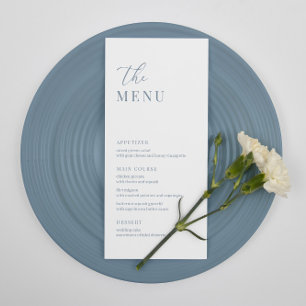 Dusty Blue Modern Elegante Wedding Empfang Menu Menükarte