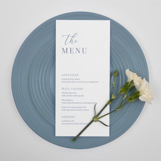 Dusty Blue Modern Elegante Wedding Empfang Menu Menükarte (Von Creator hochgeladen)