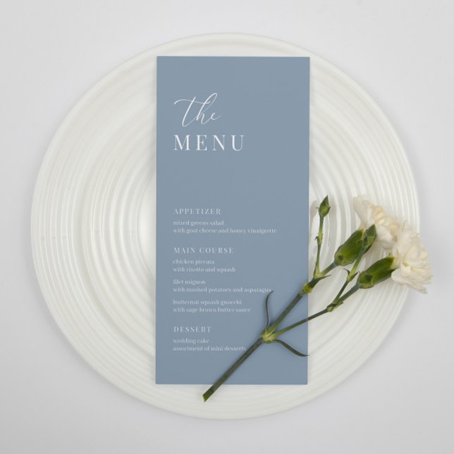 Dusty Blue Modern Elegante Wedding Empfang Menu Menükarte (Von Creator hochgeladen)