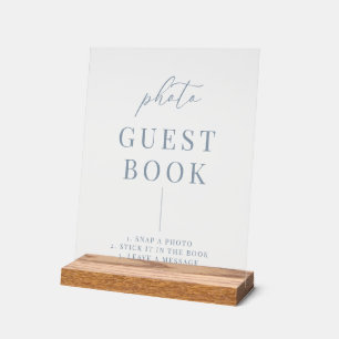 Dusty Blue Modern Elegante Wedding Foto Gästebuch Acrylschild