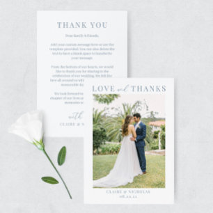 Dusty Blue Modern Elegante Wedding Foto Vielen Dan Dankeskarte