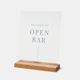 Dusty Blue Modern Elegante Wedding Open Bar Acrylschild