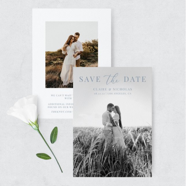 Dusty Blue Modern Elegantes Hochzeitssemble Foto Save The Date (Von Creator hochgeladen)