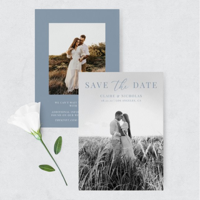 Dusty Blue Modern Elegantes Hochzeitssemble Foto Save The Date (Von Creator hochgeladen)