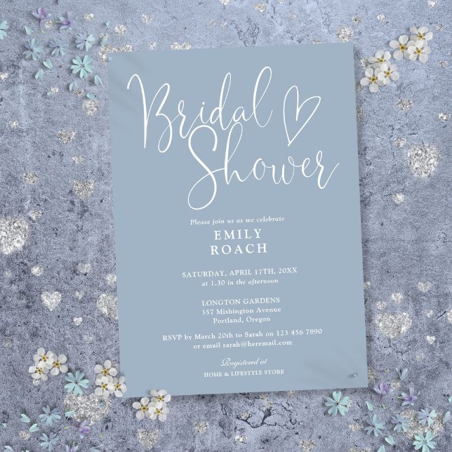 Dusty Blue Modern Elegantes Script-Brautparty Einladung (Dusty Blue Modern Elegant Script Bridal Shower Invitation)