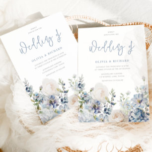 Dusty Blue Modern Floral All Seasons Wedding Einladung