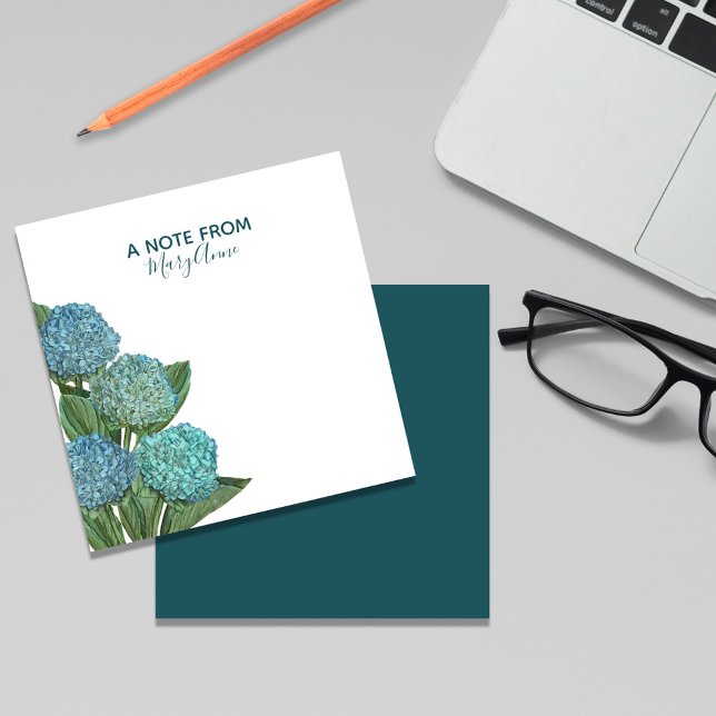 Dusty Blue Modern Floral Foliage Hydrangea Mitteilungskarte (Blue Hydrangea custom notecards)
