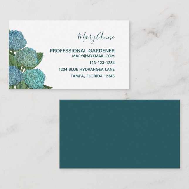 Dusty Blue Modern Floral Foliage Hydrangea Note Ca Mitteilungskarte (Vorne/Hinten)