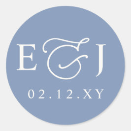 Dusty Blue Modern Initials Monogram Wedding Runder Aufkleber