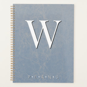 Dusty Blue Modern Marble Monogram Planer