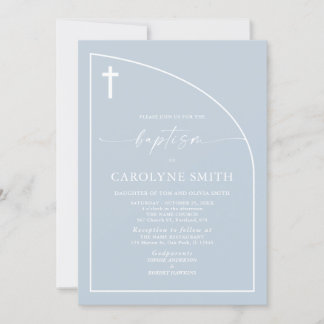 Dusty Blue Modern Minimal Celebration Taufe Einladung