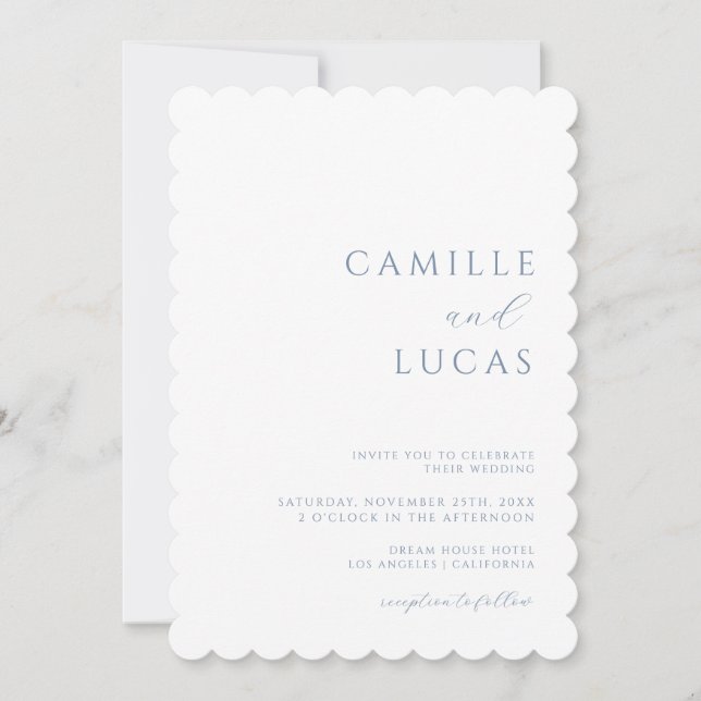 Dusty Blue Modern Minimal Wedding Einladung (Vorderseite)