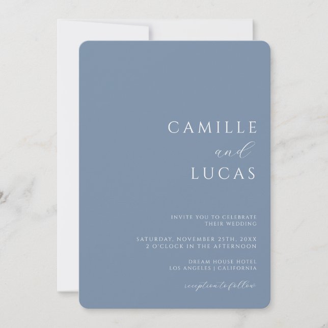Dusty Blue Modern Minimal Wedding Einladung (Vorderseite)