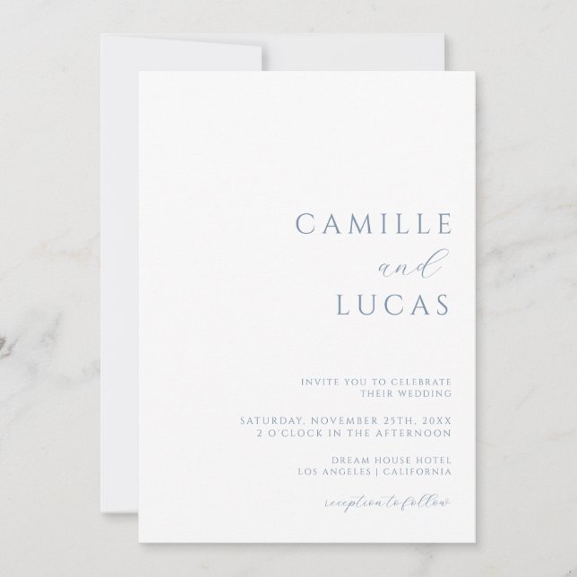 Dusty Blue Modern Minimal Wedding Einladung (Vorderseite)