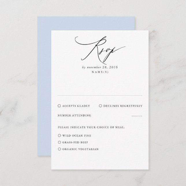 Dusty Blue Modern Minimal Wedding RSVP Card (Vorne/Hinten)