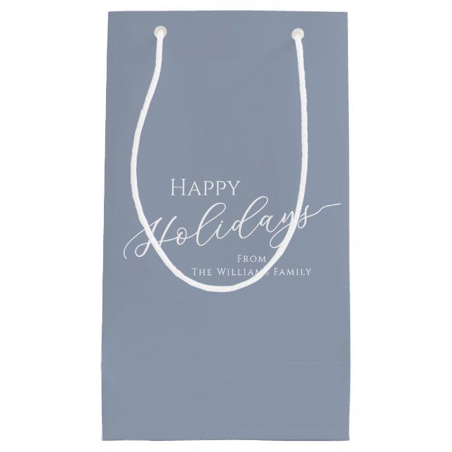 Dusty Blue Modern Minimalist Happy Holidays Kleine Geschenktüte (Vorderseite)