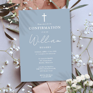 Dusty Blue Modern Minimalistisch Confirmation Einladung