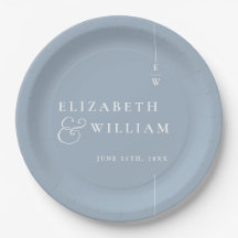 Dusty Blue Modern Minimalistisch Monogram Wedding