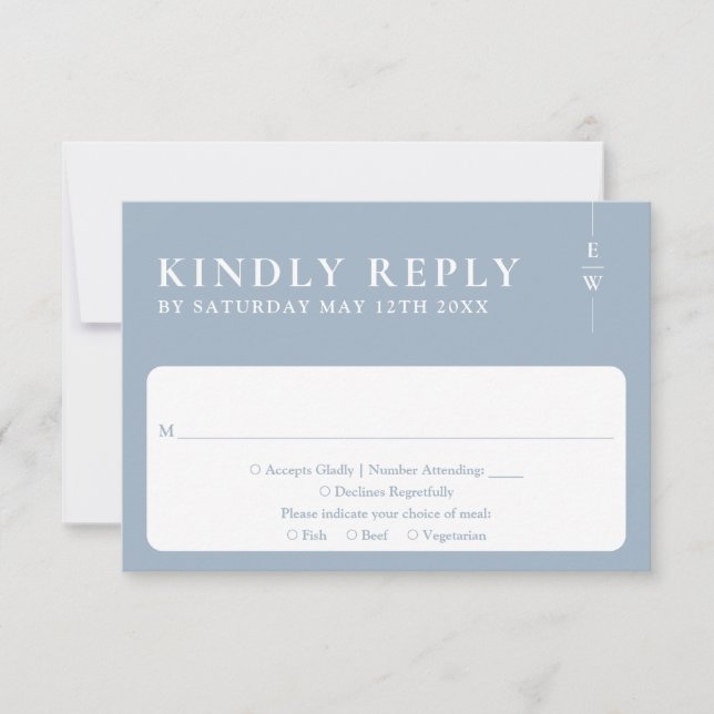 Dusty Blue Modern Minimalistisch Monogram Wedding RSVP Karte (Vorderseite)