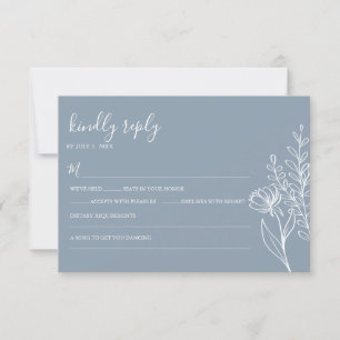 Dusty Blue Modern Minimalistisch Wedding Elegant RSVP Karte