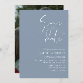 Dusty Blue Modern Minimalistisch Wedding Foto Einladung