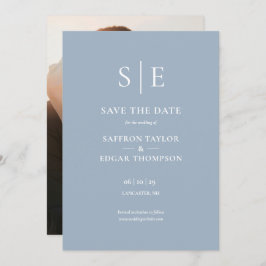 Dusty Blue Modern Monogram Foto Wedding Save The Date