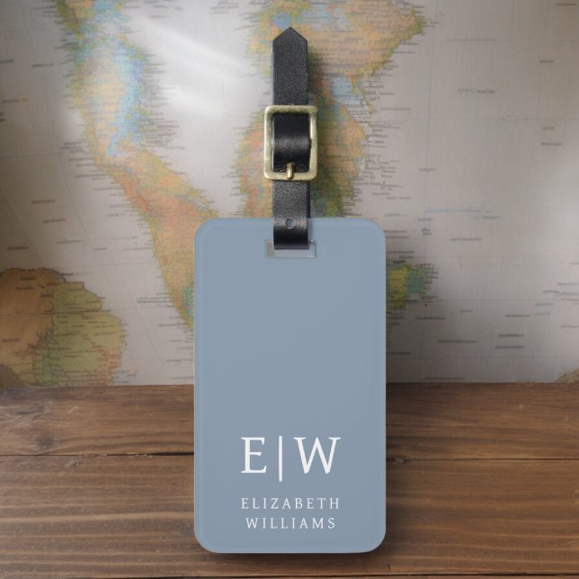 Dusty Blue Modern Monogram Minimalistisch Gepäckanhänger (Von Creator hochgeladen)