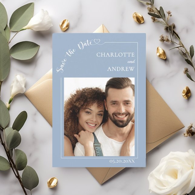 Dusty blue modern photo wedding Save the Date (Von Creator hochgeladen)